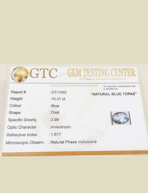 11.50 Ratti (10.31 ct) Natural Blue Topaz